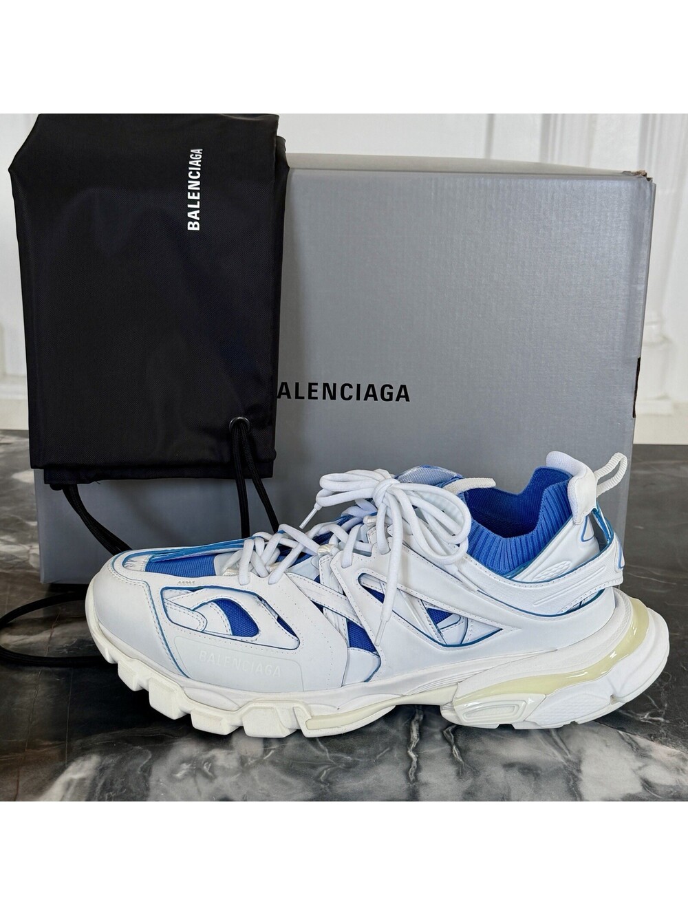 NIB Balenciaga Track Sock Blue White Sneaker Trainer Shoe Men's 46/13